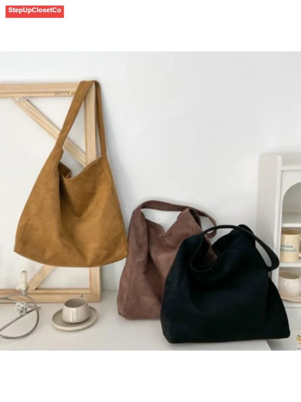 Corduroy Suede Slouchy Hobo Bag Women Satchel Shoulder Crossbody Purse Tote